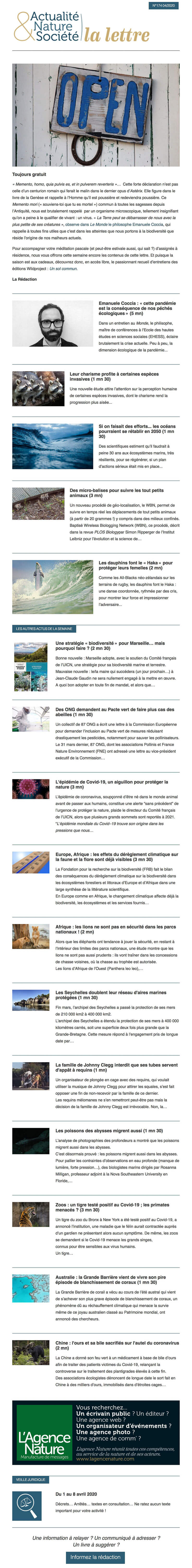 Newsletter Actualité, Nature & Société