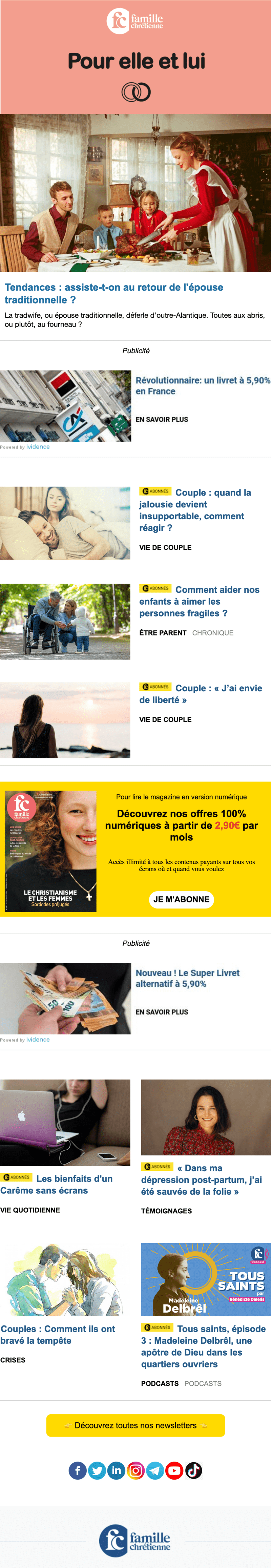 Newsletter Famille Chrétienne Elle & Lui
