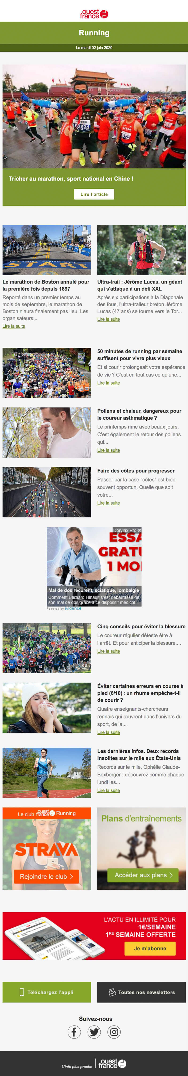 Newsletter Ouest-France - Running