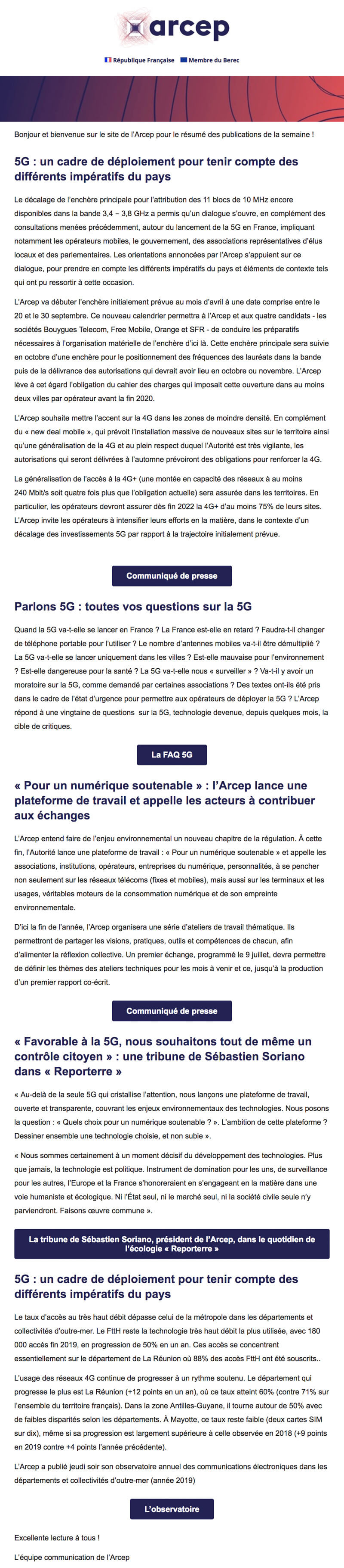 Newsletter Arcep