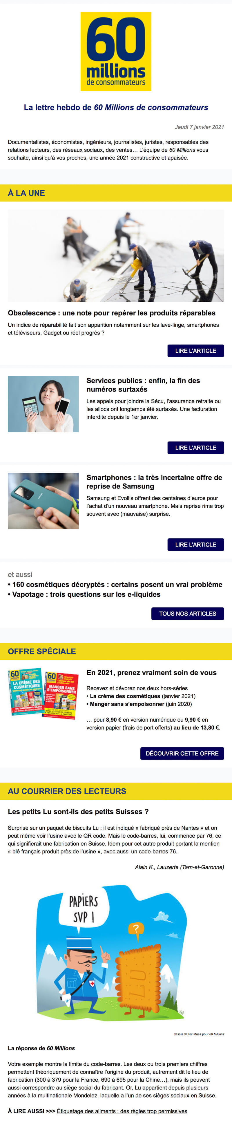 Newsletter 60 Millions de consommateurs