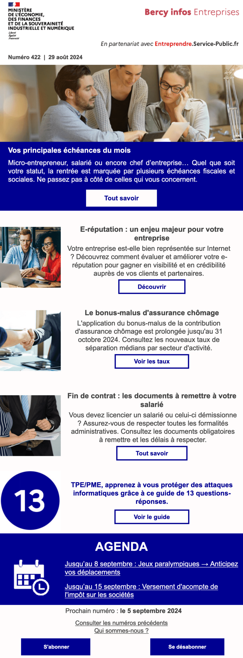 Newsletter Bercy Infos Entreprises