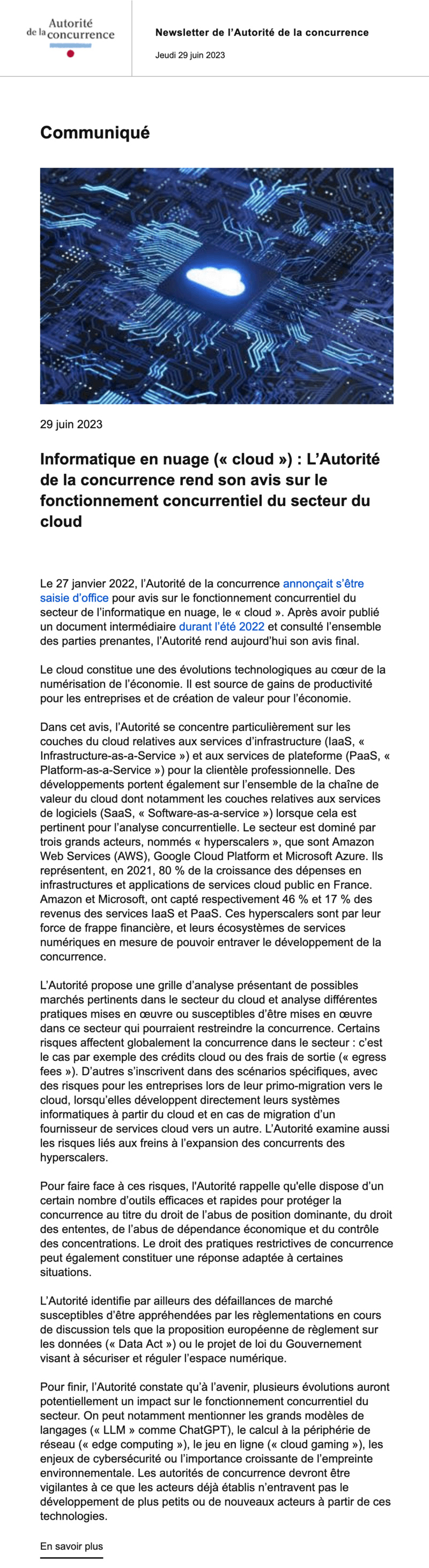 Newsletter Autorité de la concurrence