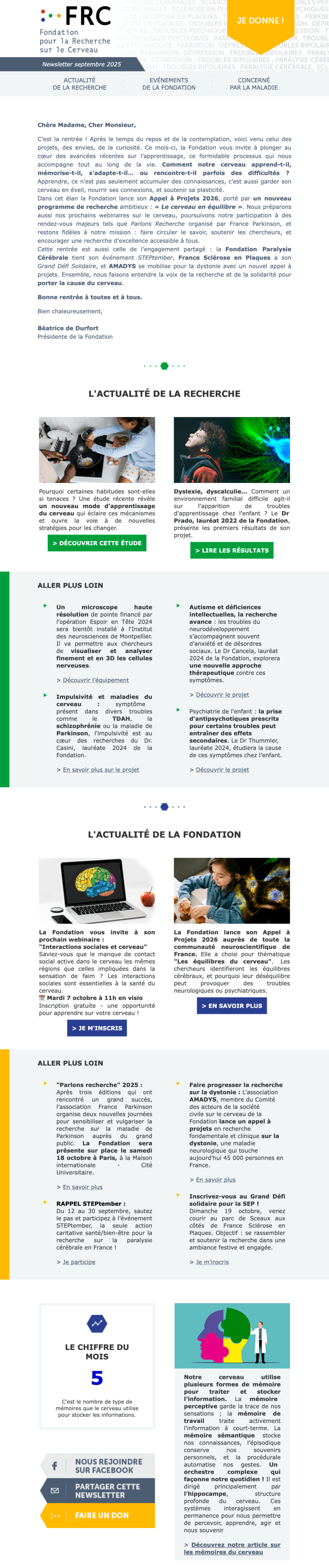 Newsletter Fondation pour la Recherche sur le Cerveau