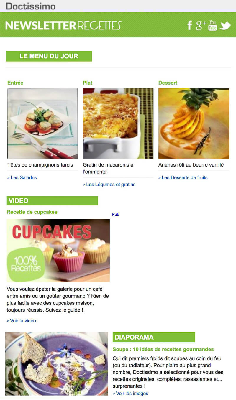 Newsletter Doctissimo - Recettes