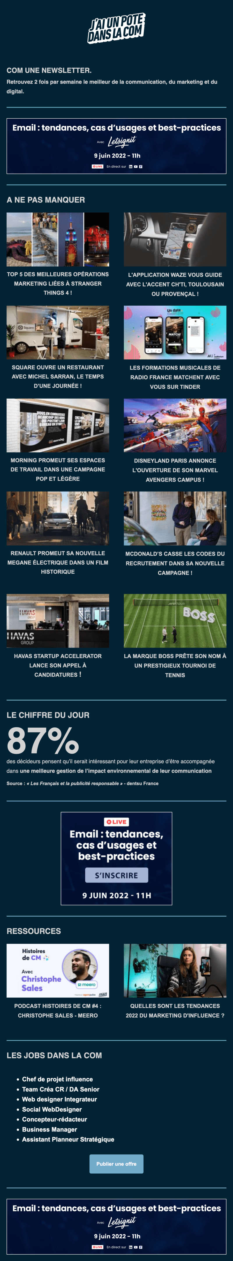 Newsletter J'ai un pote dans la com