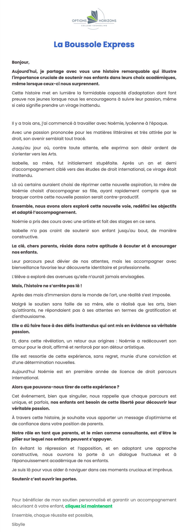 Newsletter Options Horizons - La Boussole