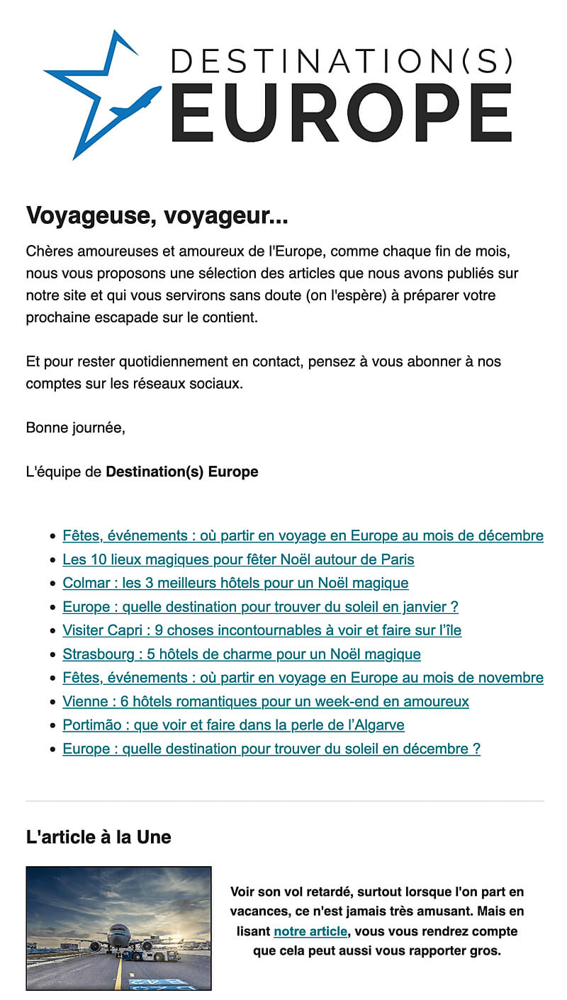 Newsletter Destination(s) Europe