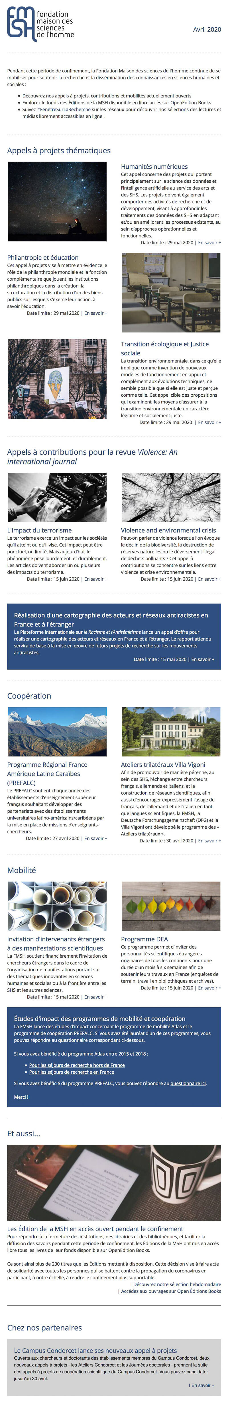 Newsletter Fondation Maison des sciences de l'homme