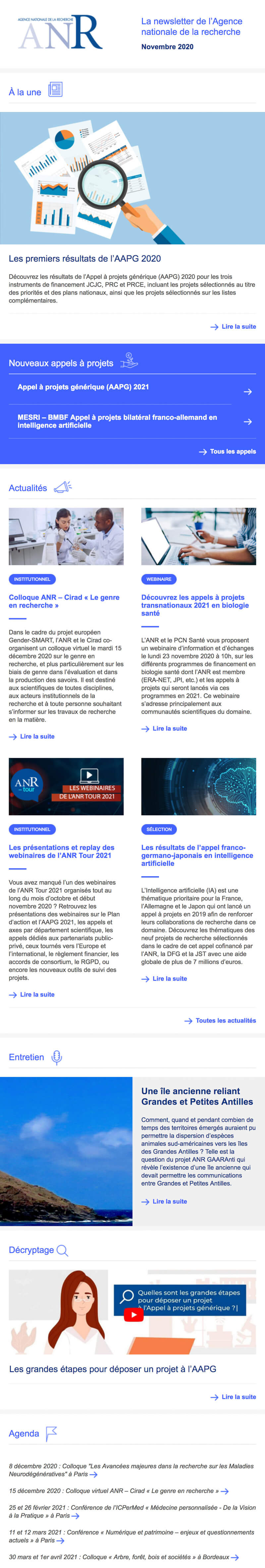 Newsletter Agence nationale de la recherche