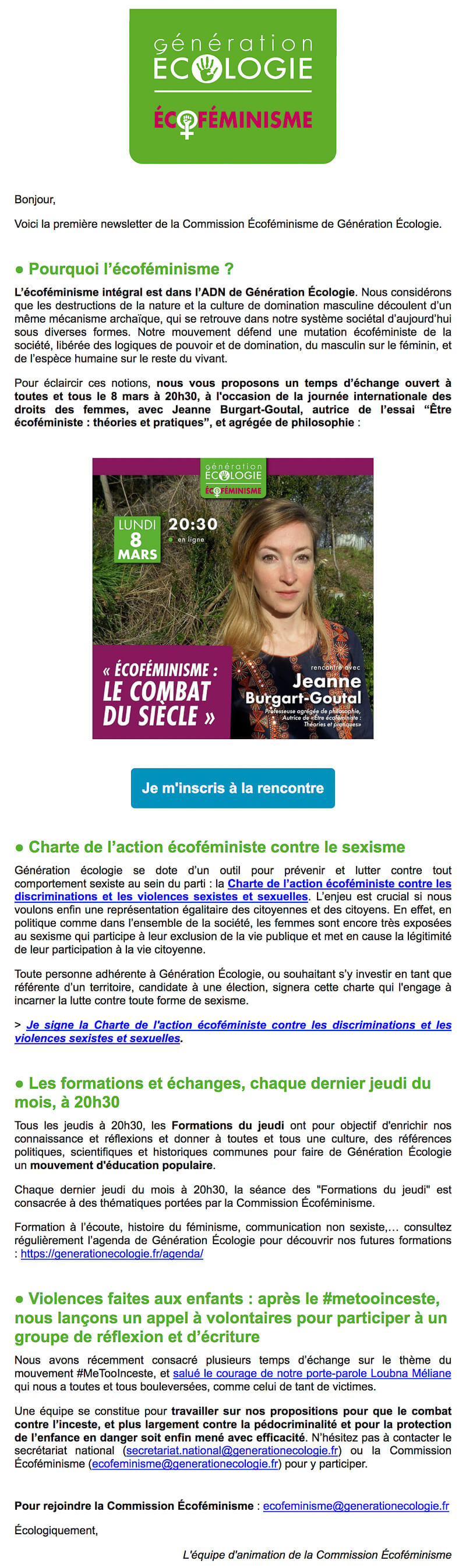 Newsletter Génération Écologie - écoféministe