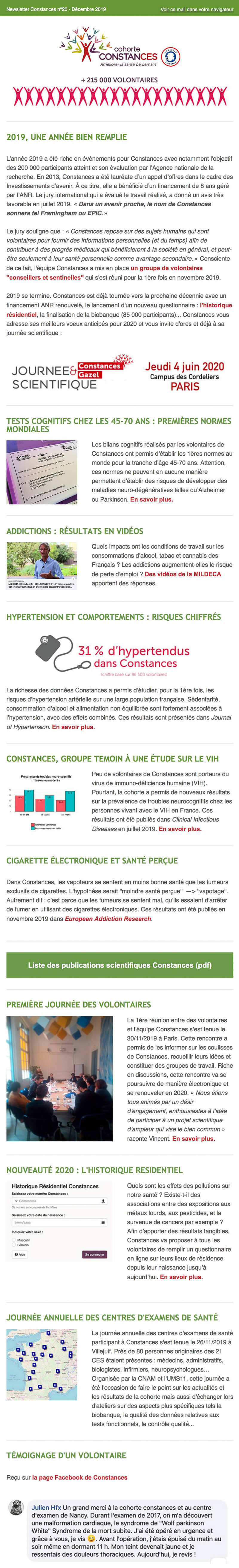 Newsletter Cohorte Constances