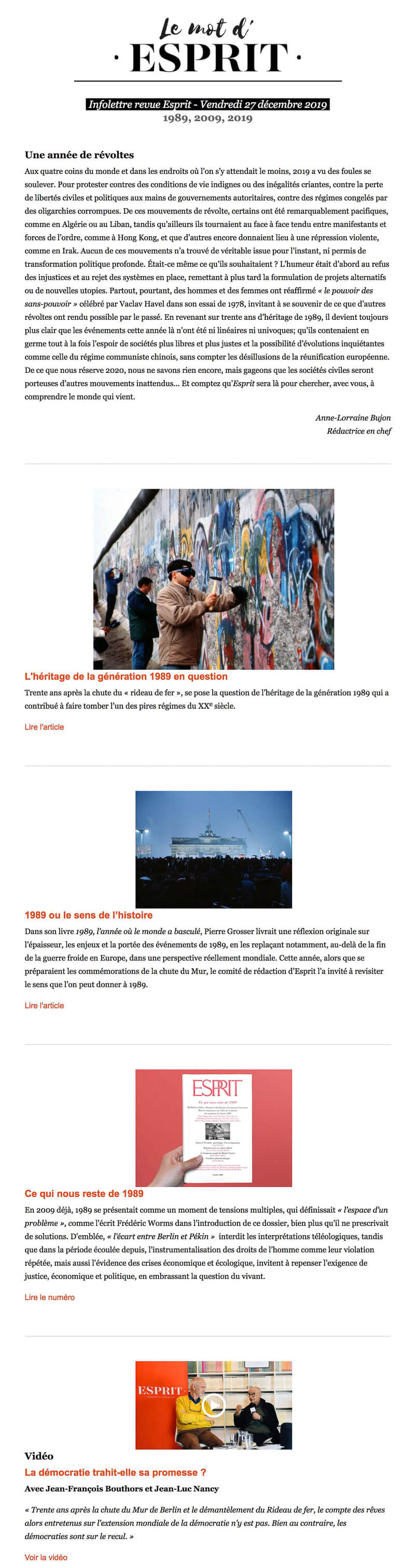 Newsletter Revue Esprit