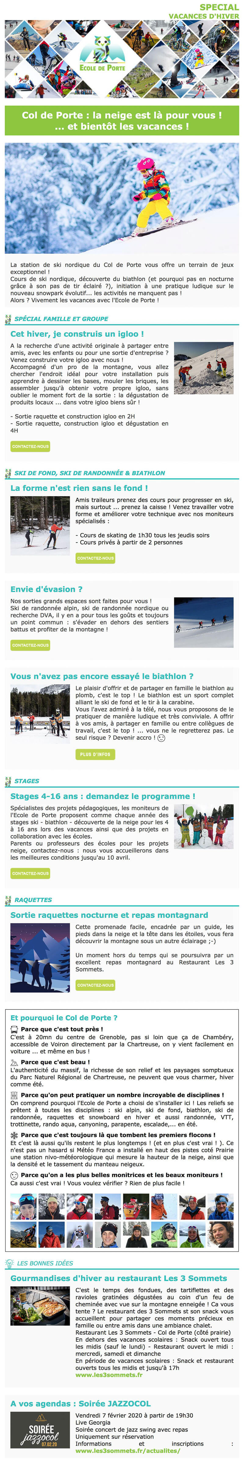 Newsletter Ecole de Porte