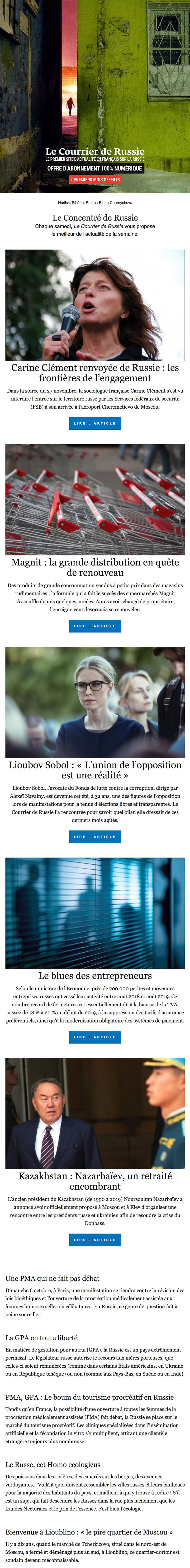 Newsletter Le Courrier de Russie