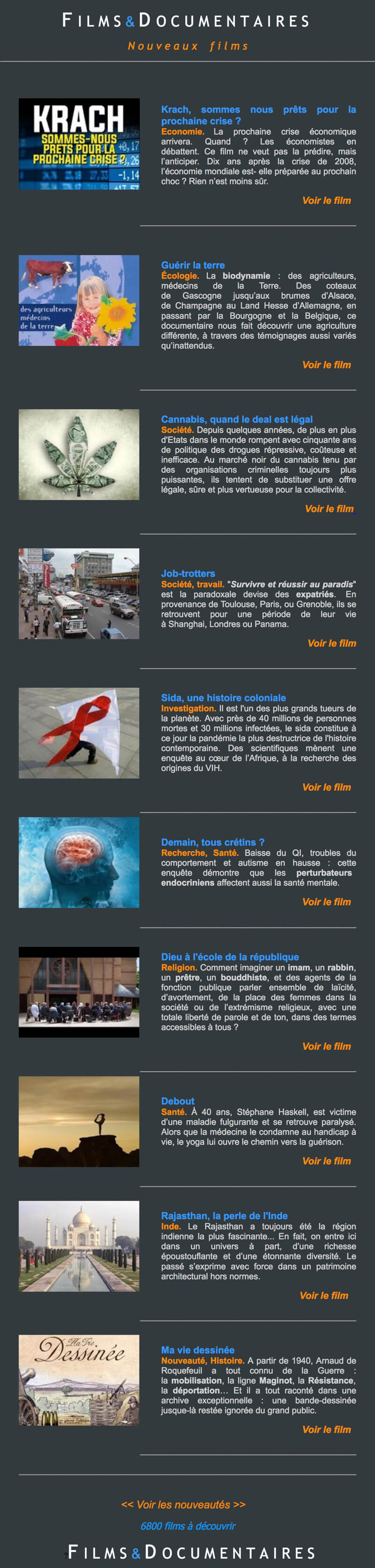 Newsletter Les films documentaires