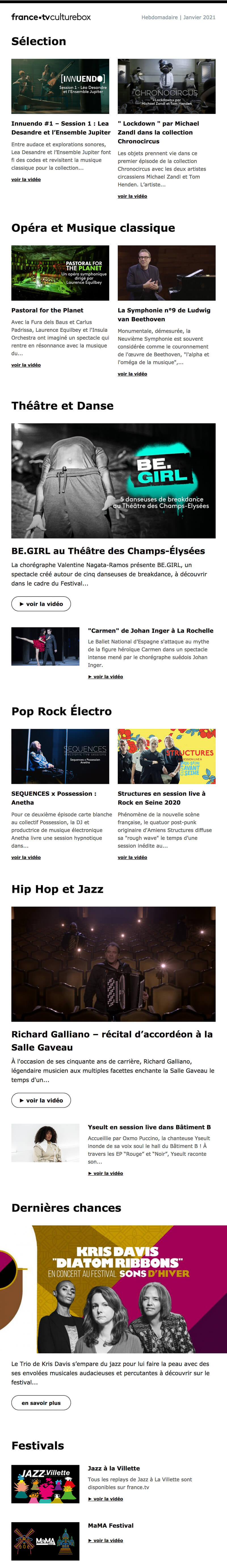 Newsletter France TV Culturebox