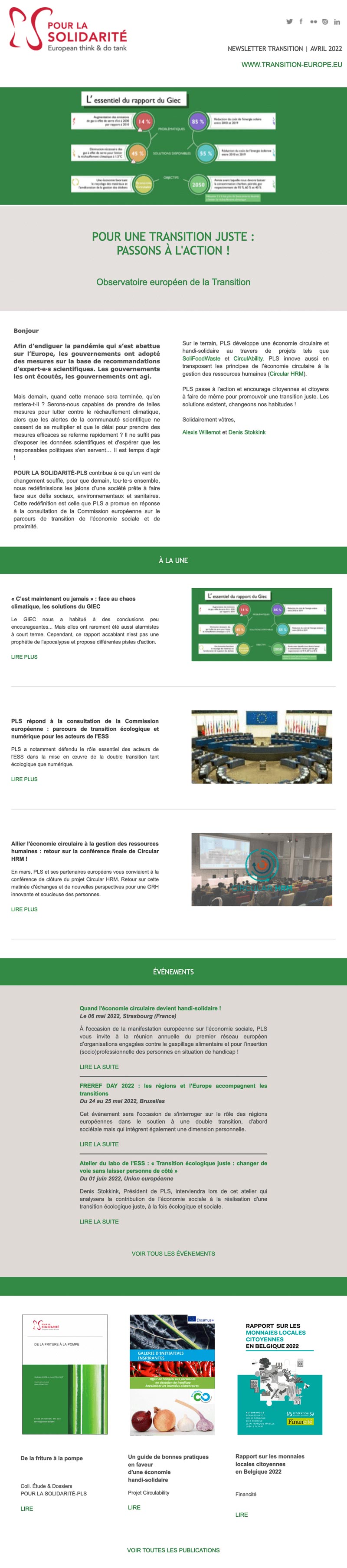 Newsletter Pour la Solidarité - Développement durable & transition