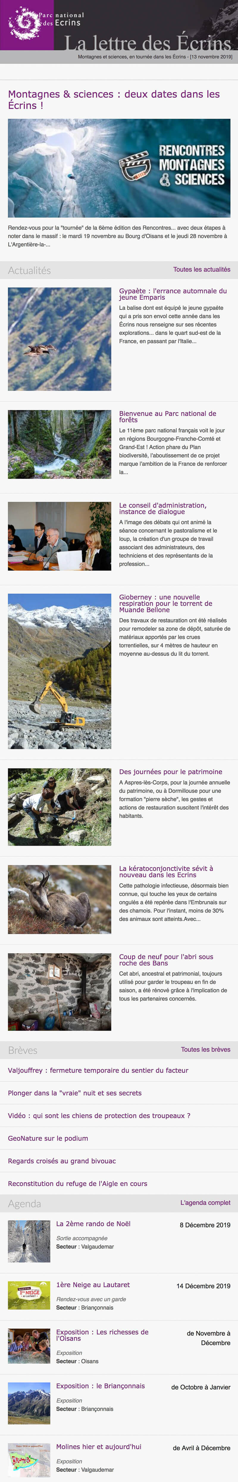 Newsletter Parc national des Ecrins