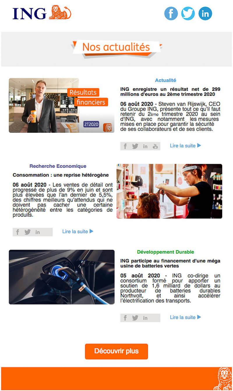 Newsletter Banque ING