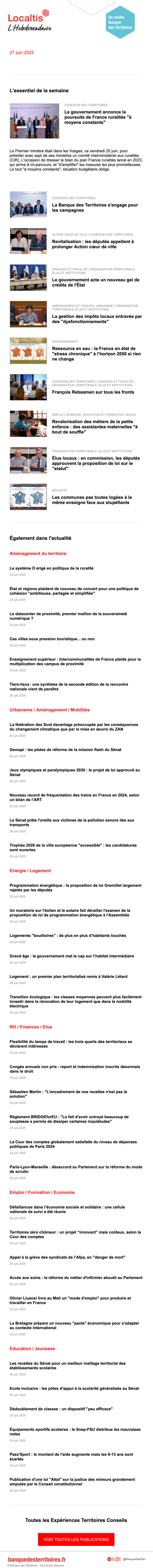 Newsletter Banque des Territoires