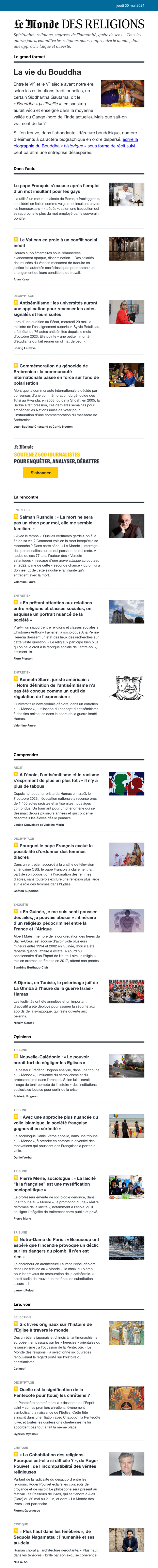 Newsletter Le Monde des Religions
