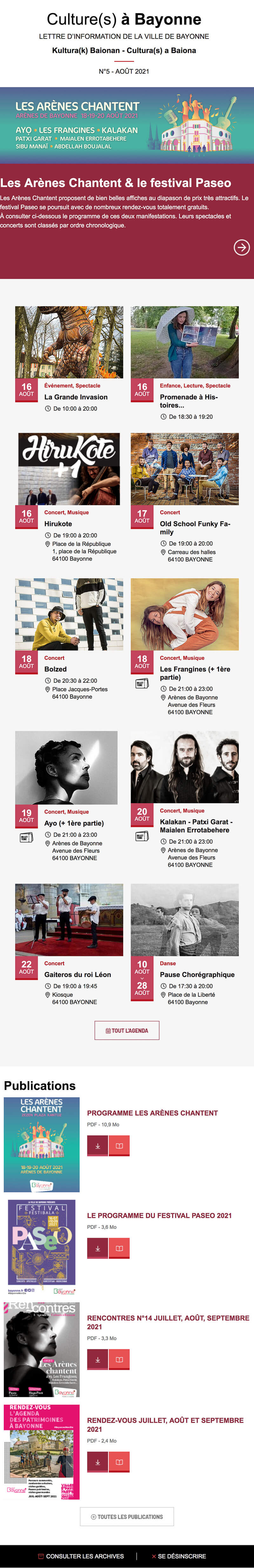 Newsletter Bayonne culture