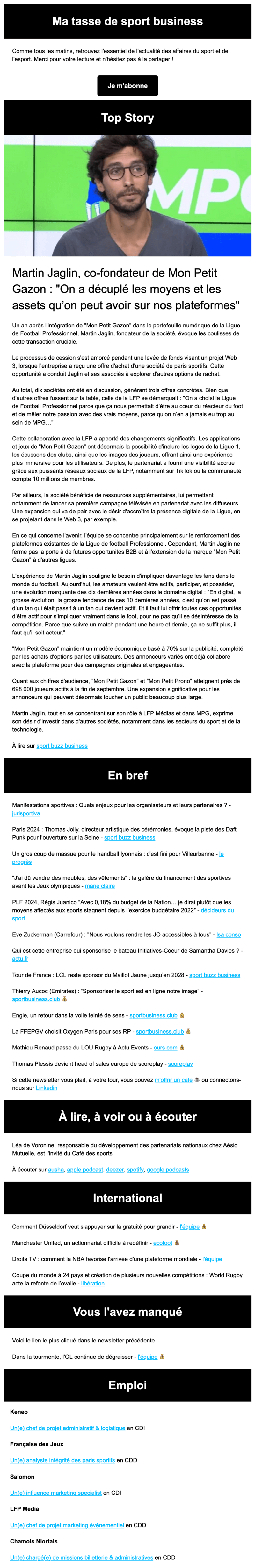 Newsletter Le Café du Sport Business