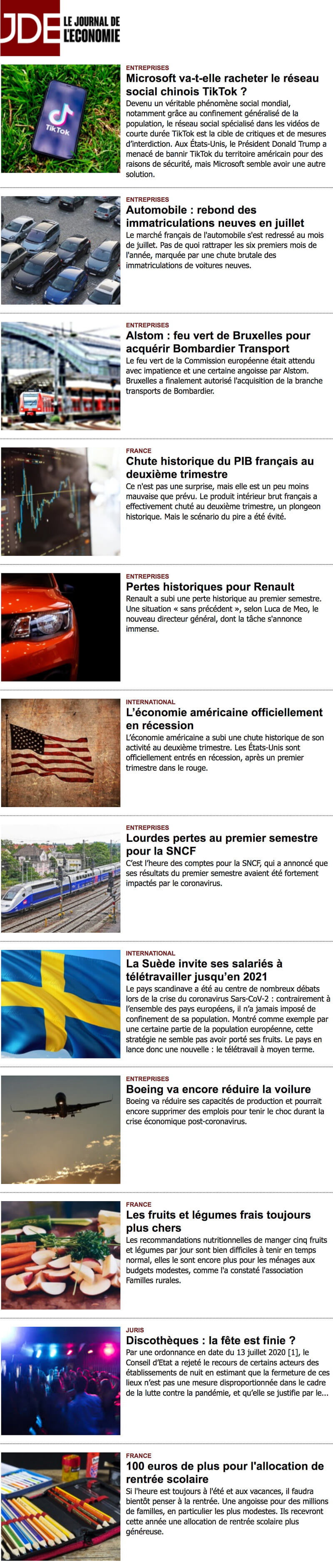 Newsletter Le Journal de l'Economie