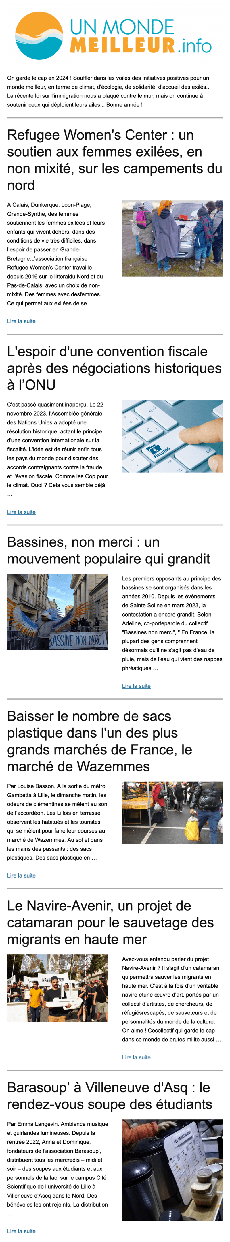 Newsletter Un monde meilleur