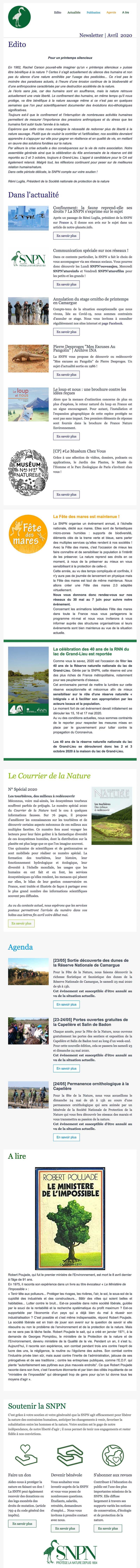 Newsletter Société nationale de protection de la nature