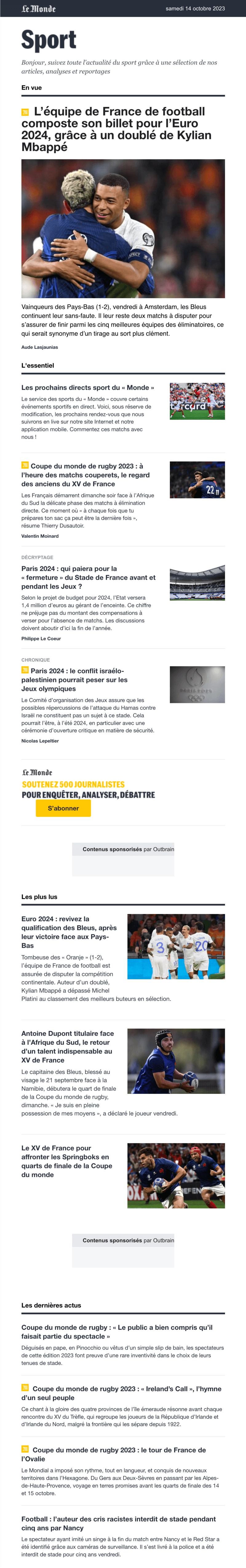 Newsletter Le Monde Sport