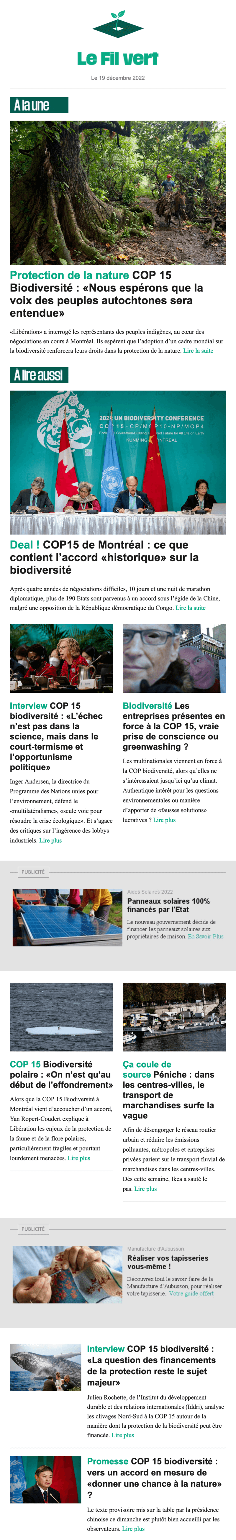 Newsletter Le Fil Vert - Libération