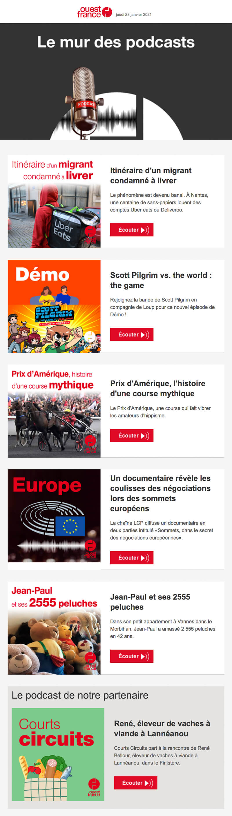 Newsletter Ouest-France - Le mur des podcasts