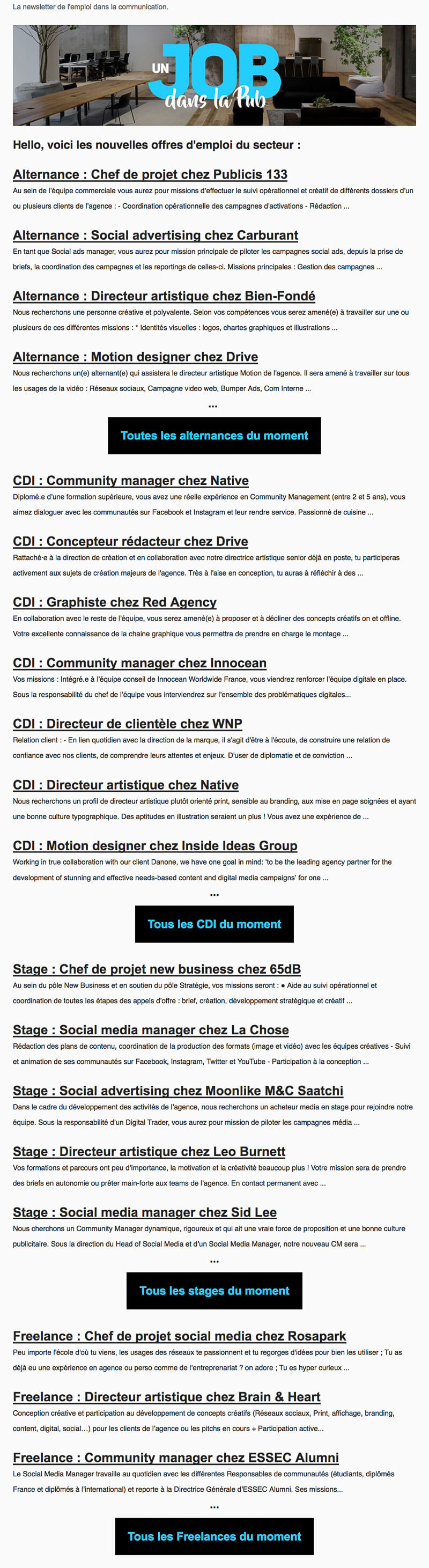 Newsletter Un Job dans la Pub