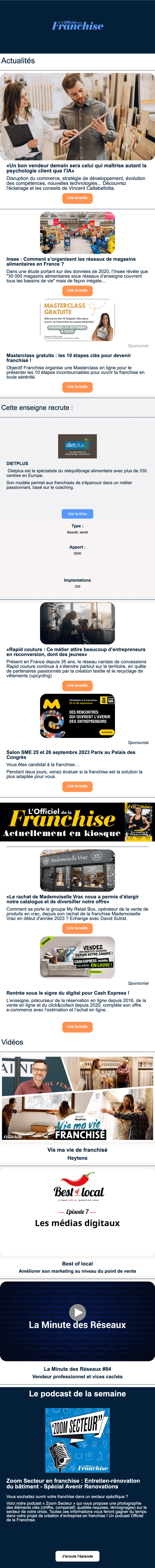 Newsletter L'Officiel de la Franchise