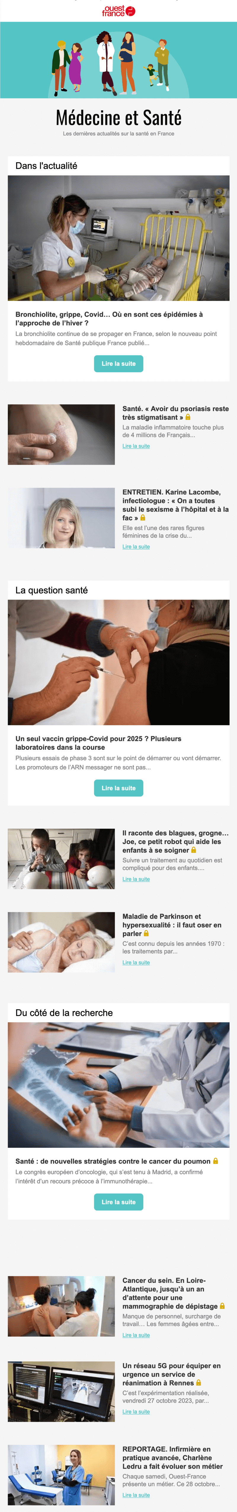 Newsletter Ouest-France - Médecine et Santé