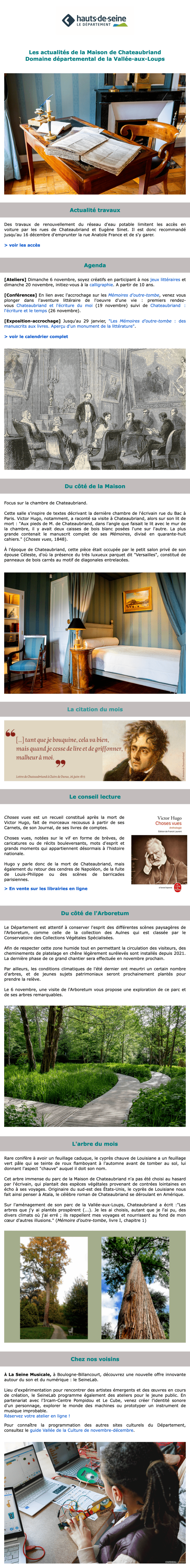 Newsletter Maison de Chateaubriand - Vallée-aux-Loups