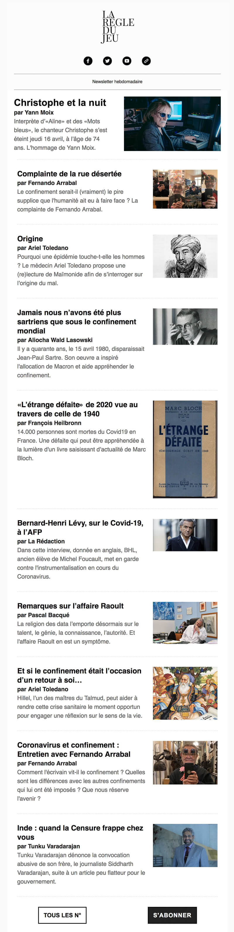 Newsletter La Règle du jeu