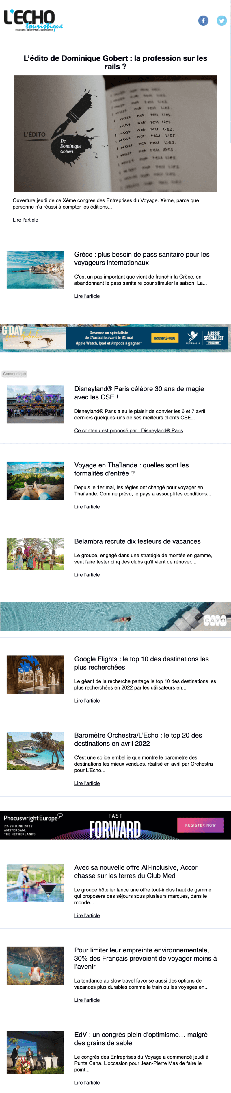 Newsletter L'Echo touristique