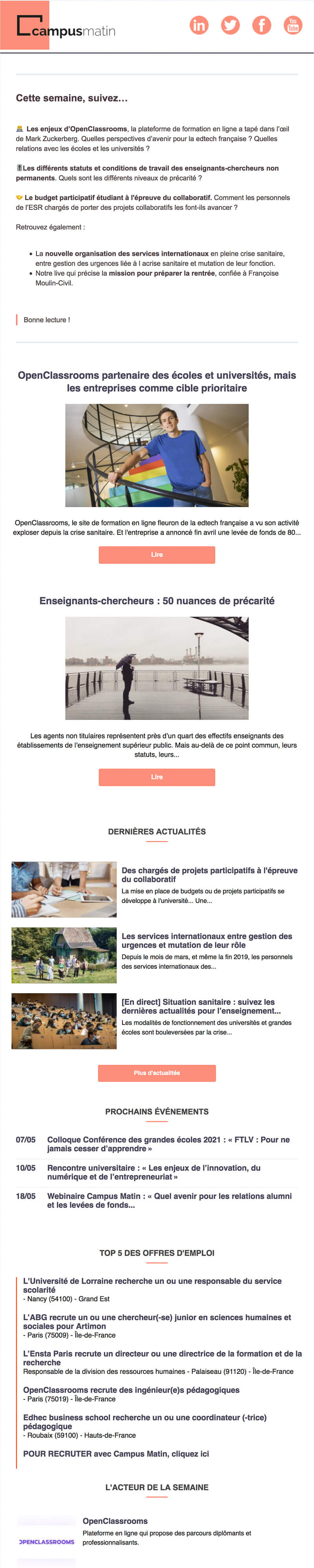 Newsletter Campus Matin