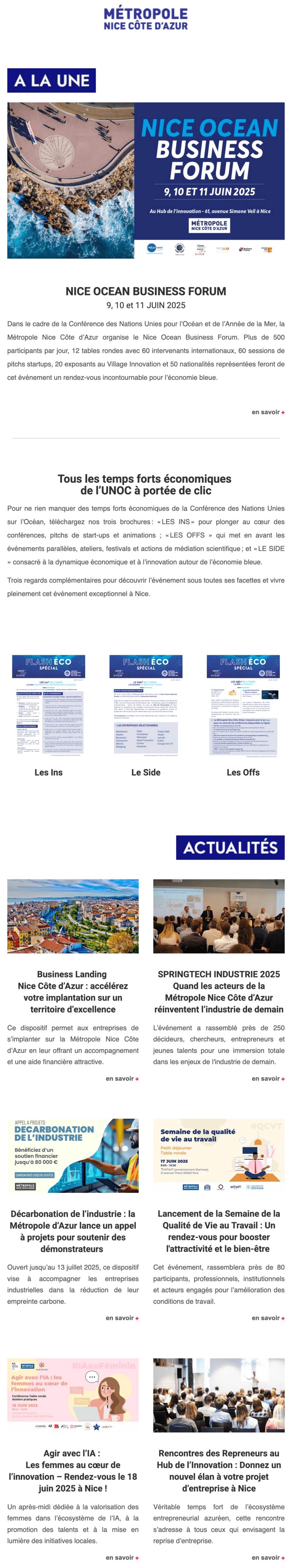 Newsletter Métropole Nice Côte d'Azur Économie