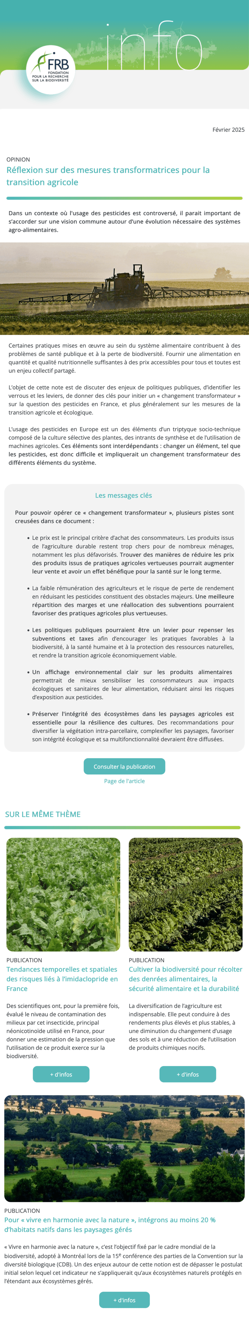 Newsletter Fondation pour la recherche sur la biodiversité