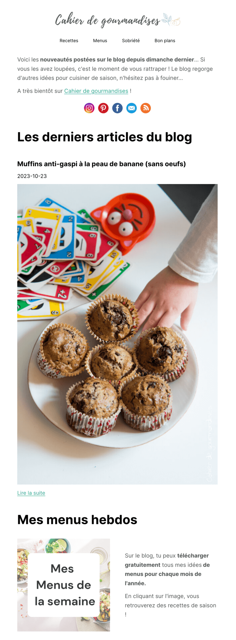 Newsletter Cahier de gourmandises