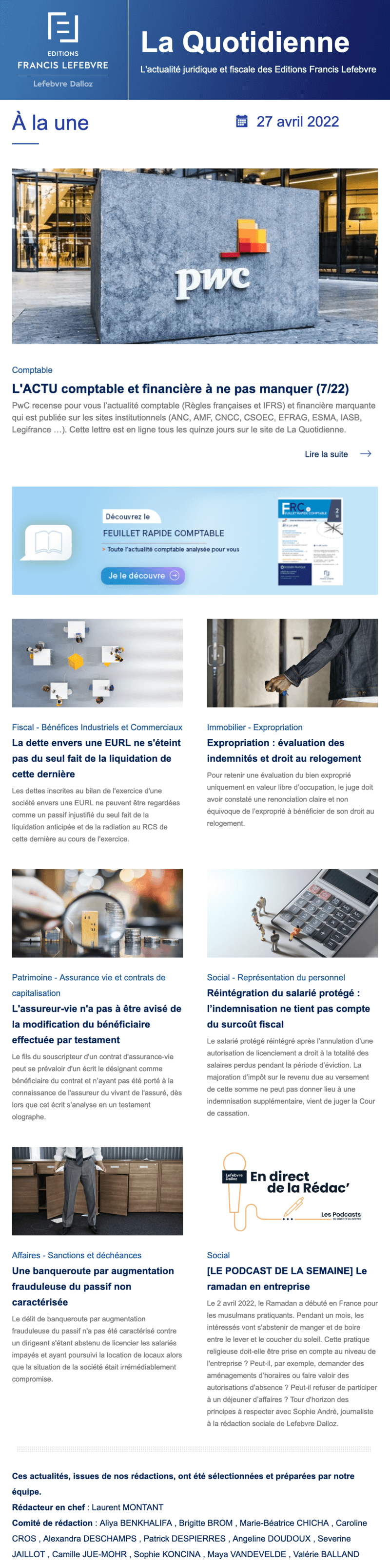 Newsletter Editions Francis Lefebvre