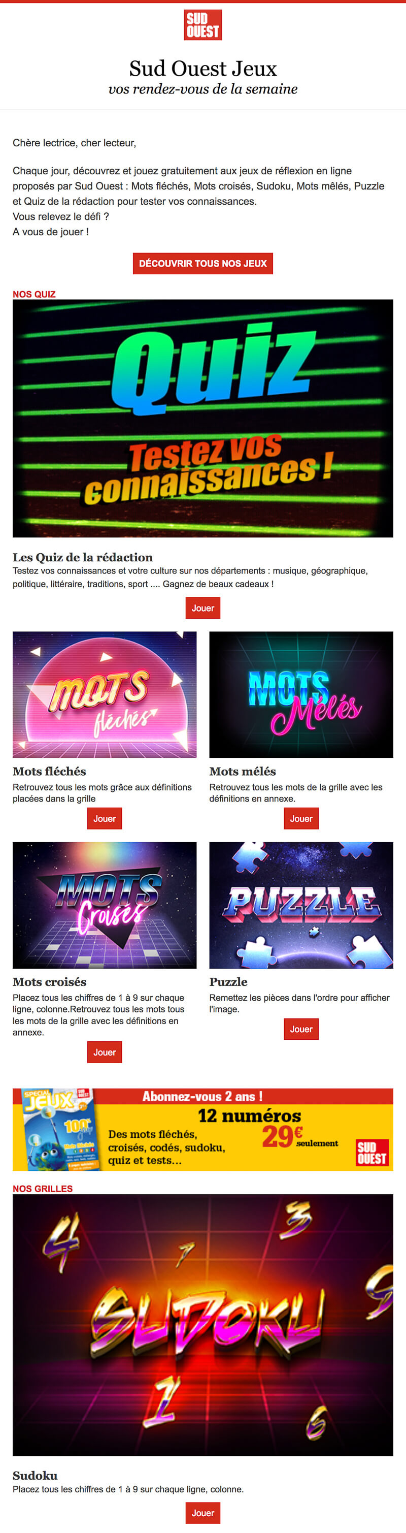 Newsletter Sud Ouest - Jeux