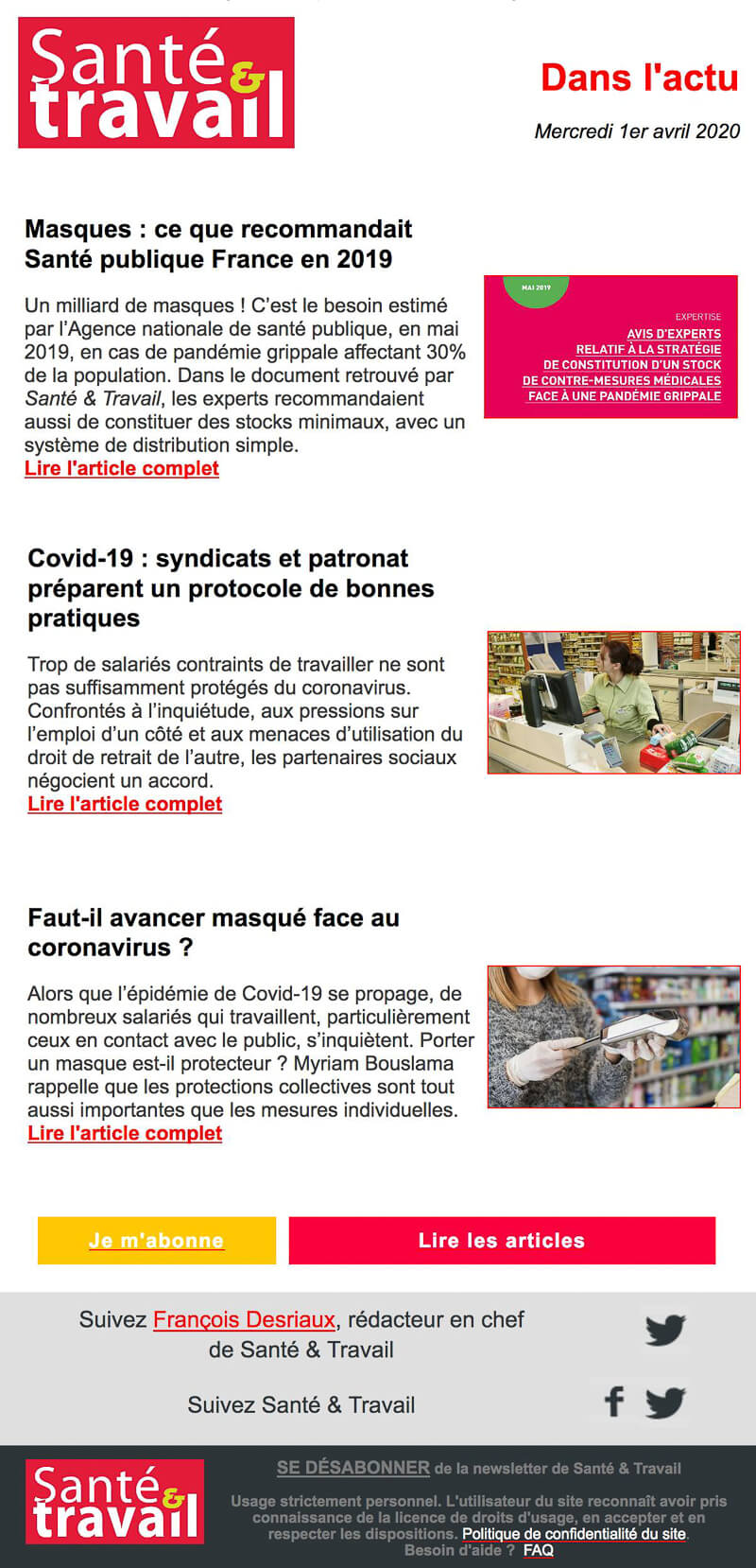 Newsletter Santé & Travail