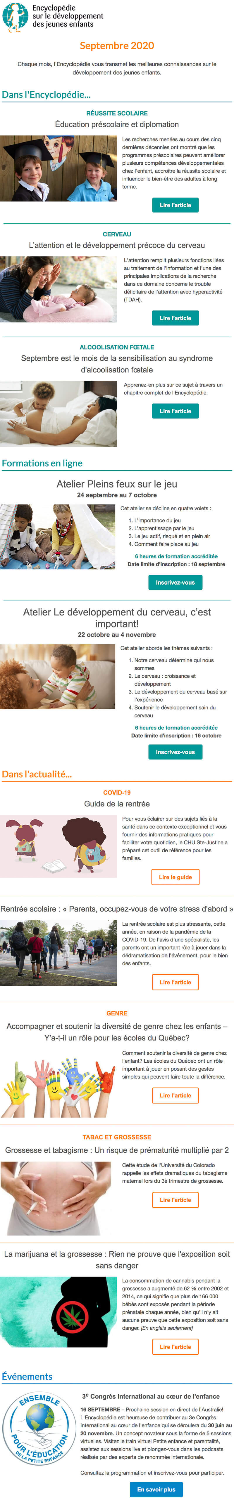 Newsletter Encyclopédie sur le développement des jeunes enfants