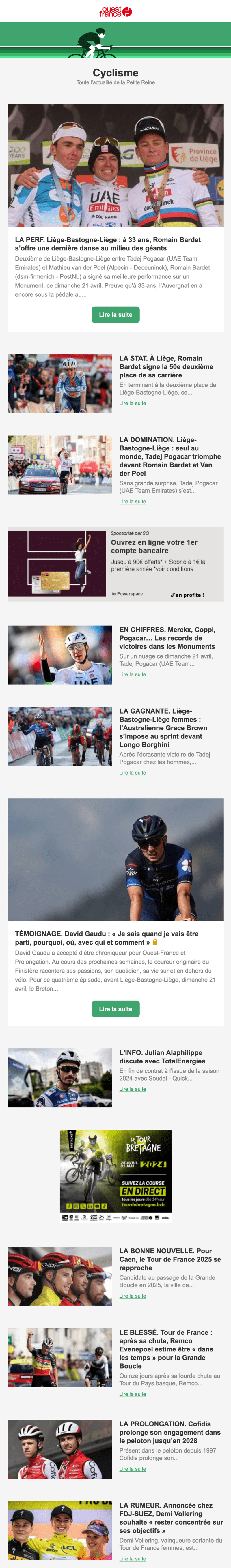 Newsletter Ouest-France - Cyclisme