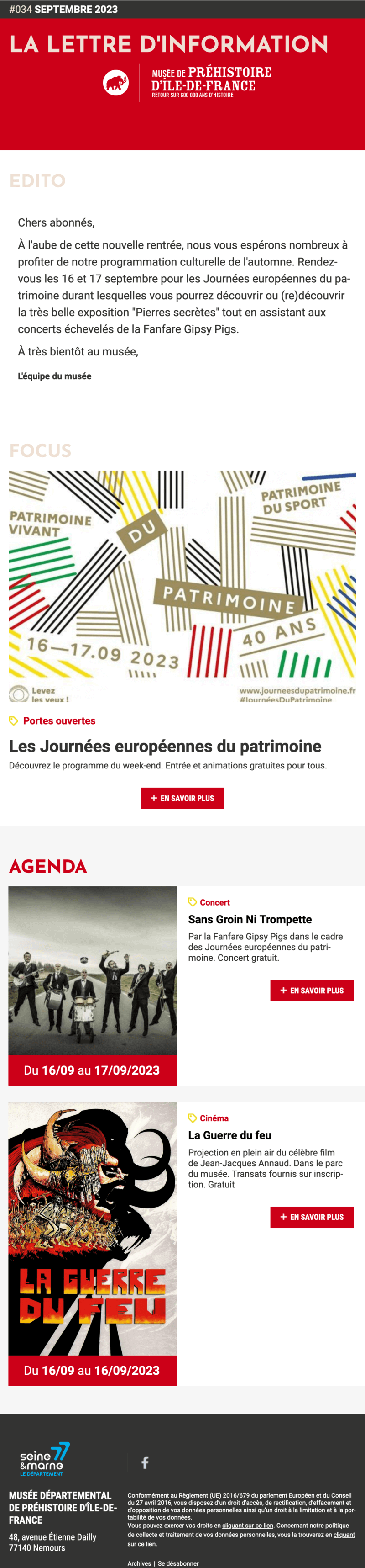 Newsletter Musée de la Préhistoire d'Ile-de-France